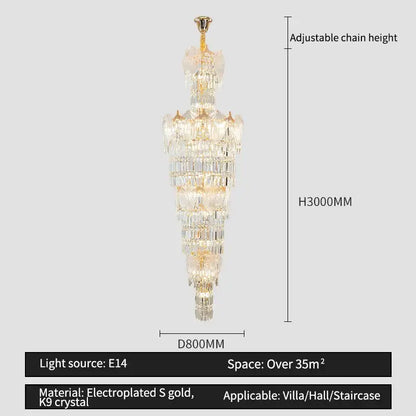 crystal european long chandelier for living room lighting