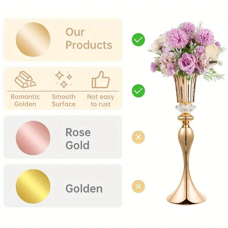 Modern gold crystal flower stand set dining room floral candle holder