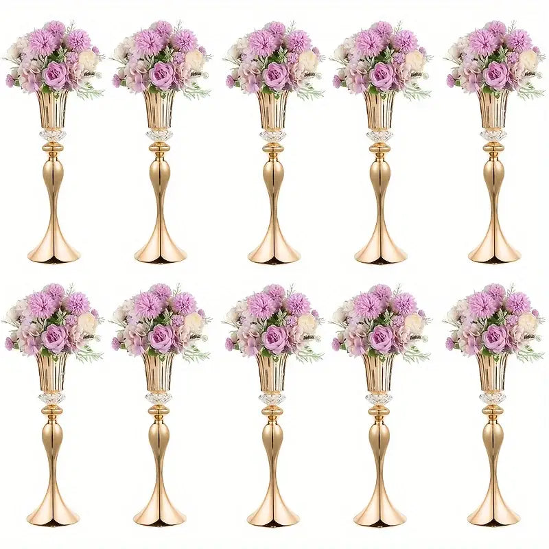 Modern gold crystal flower stand set dining room floral candle holder