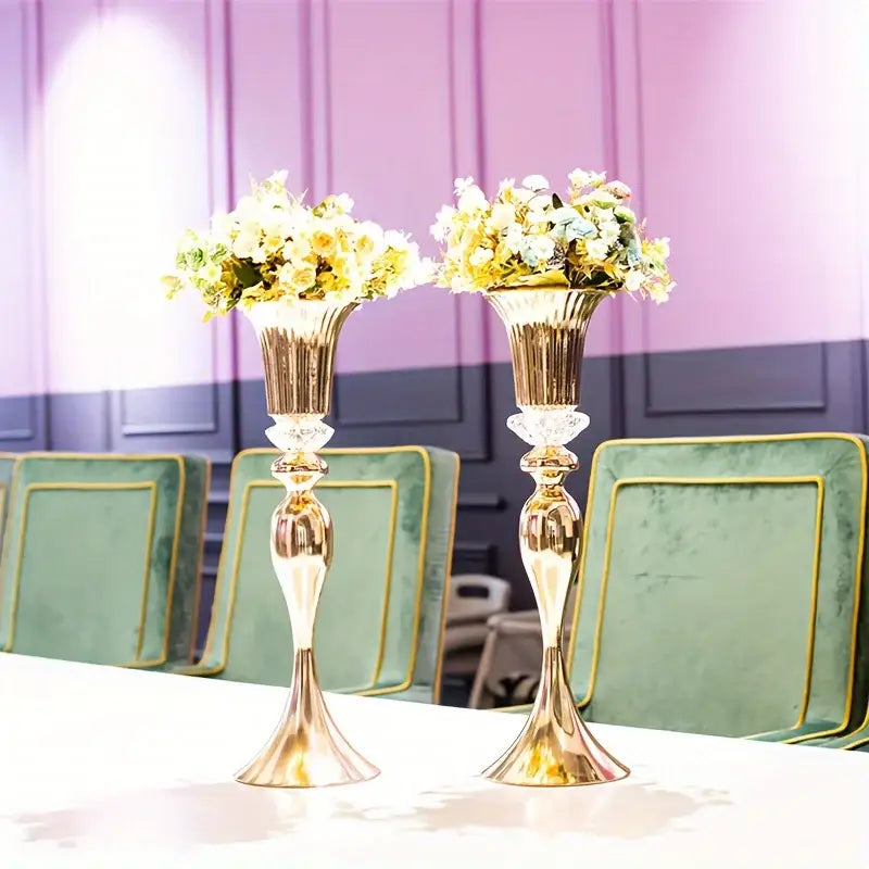 Modern gold crystal flower stand set dining room floral candle holder