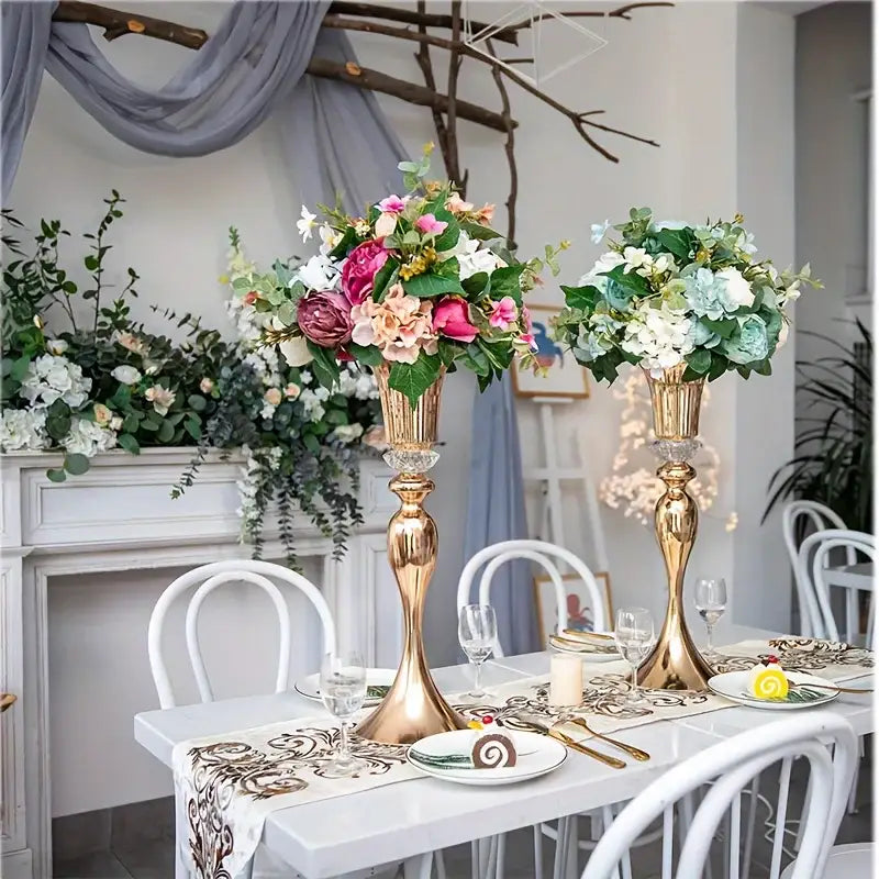 Modern gold crystal flower stand set dining room floral candle holder