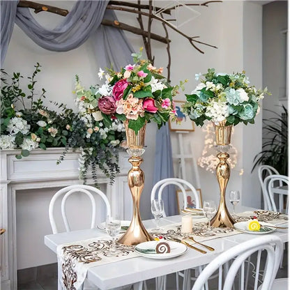 Modern gold crystal flower stand set dining room floral candle holder