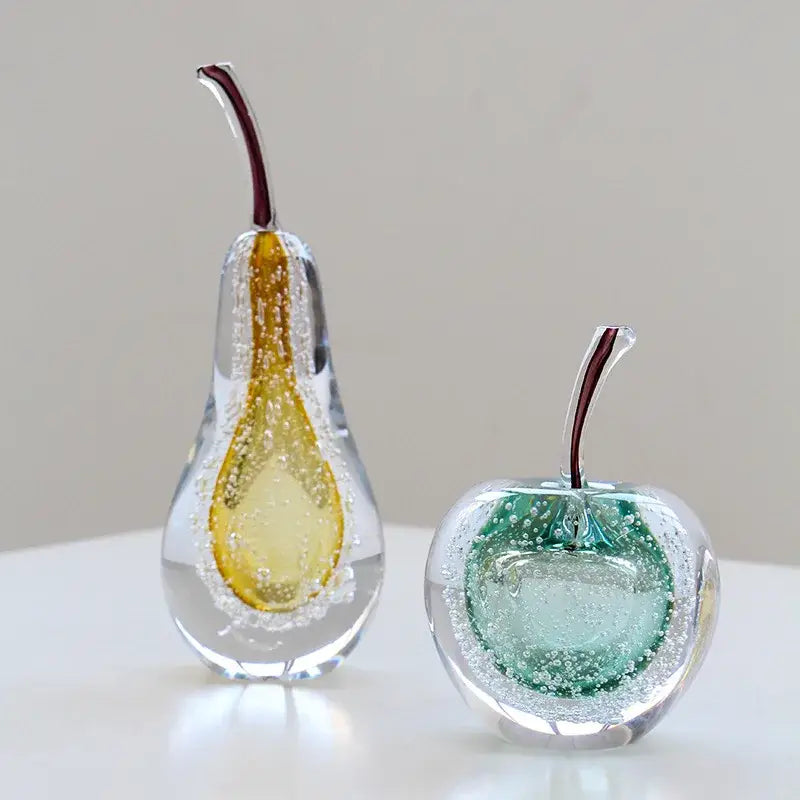 crystal glass green & clear cherry figurine living room decor