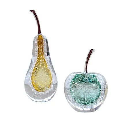 crystal glass green & clear cherry figurine living room decor