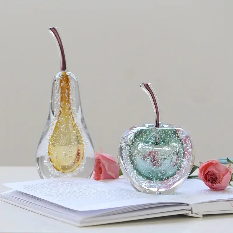 crystal glass green & clear cherry figurine living room decor