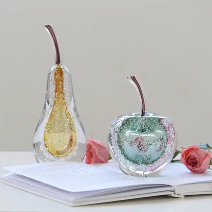 crystal glass green & clear cherry figurine living room decor