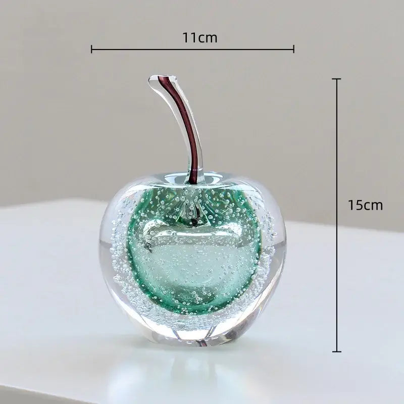 crystal glass green & clear cherry figurine living room decor