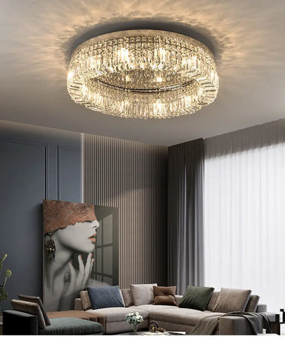 Modern gold multi tier crystal led ceiling light dining room