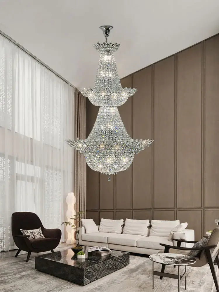 crystal led chandelier chrome multi tier living room light