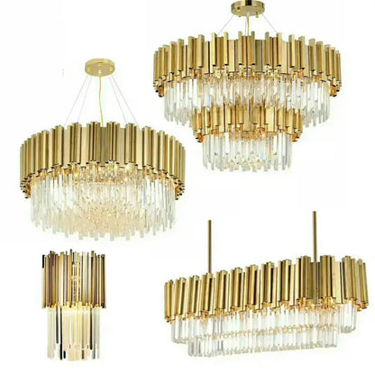 crystal led chandelier gold brass lamp for living room