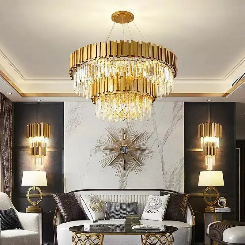 crystal led chandelier gold brass lamp for living room