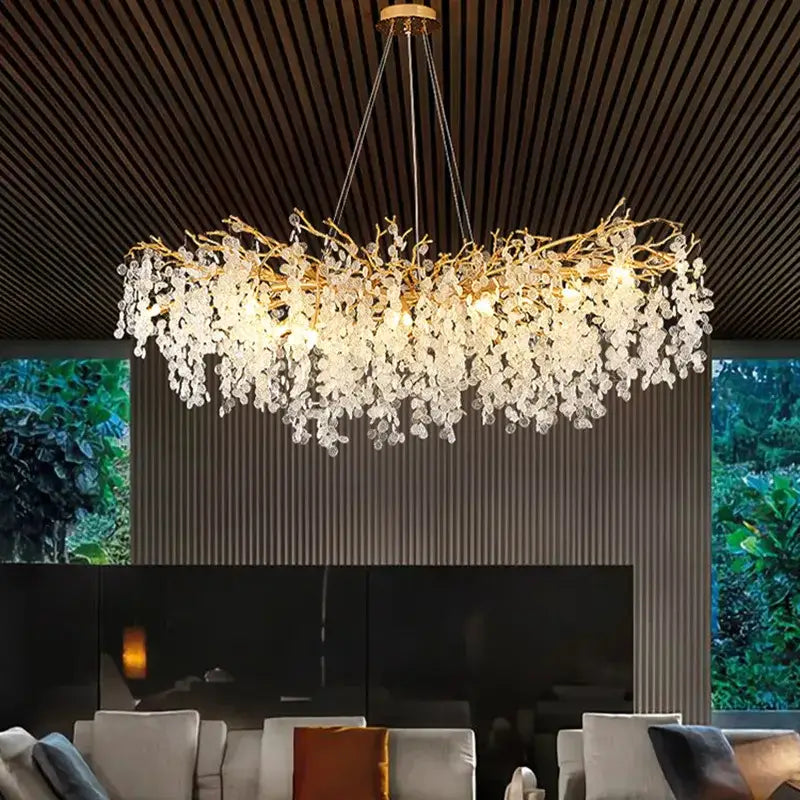crystal led chandelier gold floral light for dining room