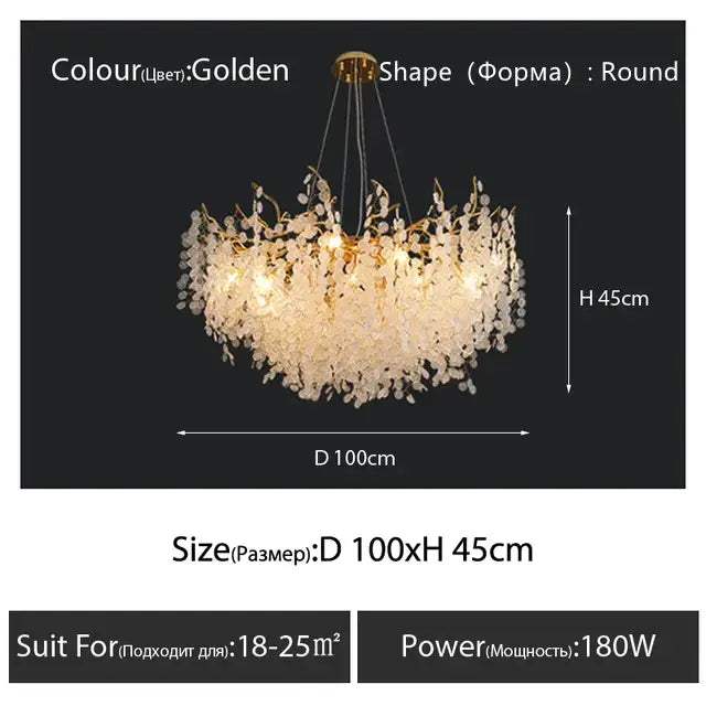 crystal led chandelier gold floral light for dining room