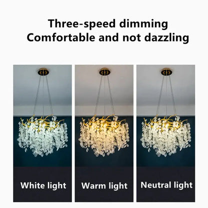 crystal led chandelier gold floral light for dining room
