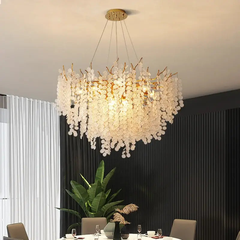 crystal led chandelier gold floral light for dining room