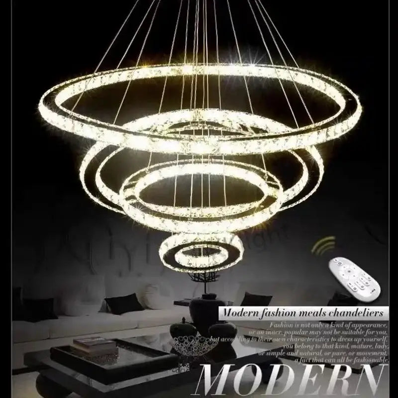 crystal led chandelier modern chrome ring living room light