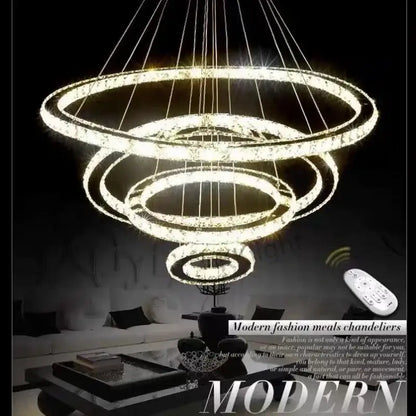 crystal led chandelier modern chrome ring living room light