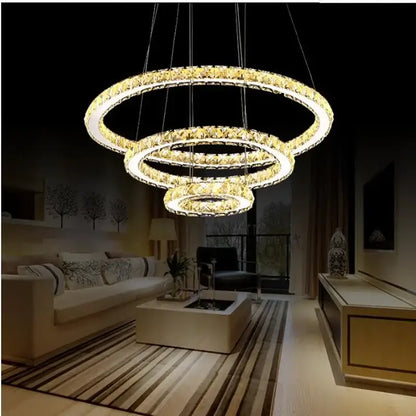 crystal led chandelier modern chrome ring living room light