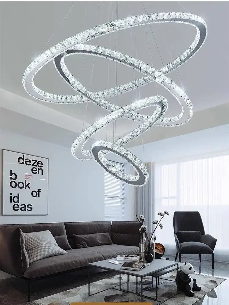 crystal led chandelier modern chrome ring living room light