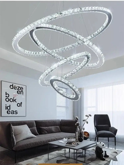 crystal led chandelier modern chrome ring living room light