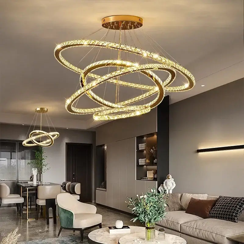 crystal led chandelier modern chrome ring living room light