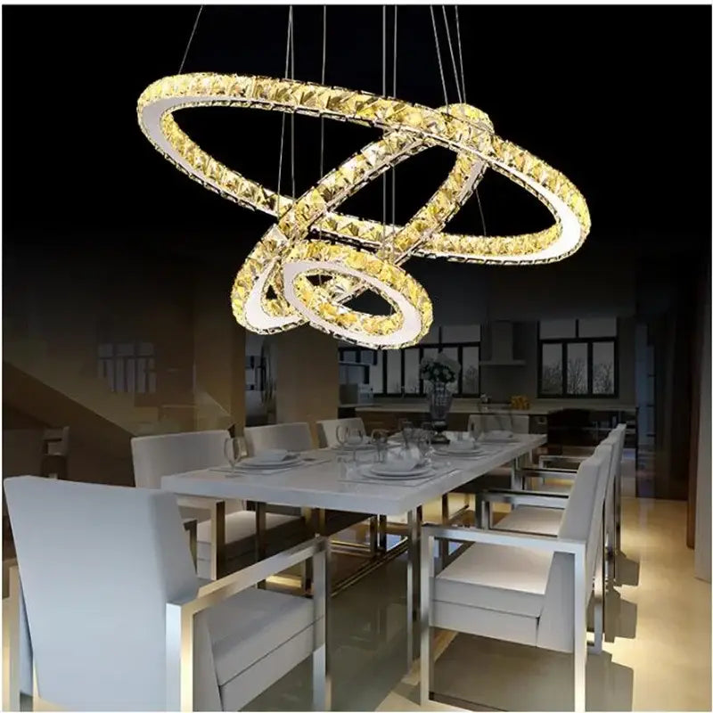 crystal led chandelier modern chrome ring living room light