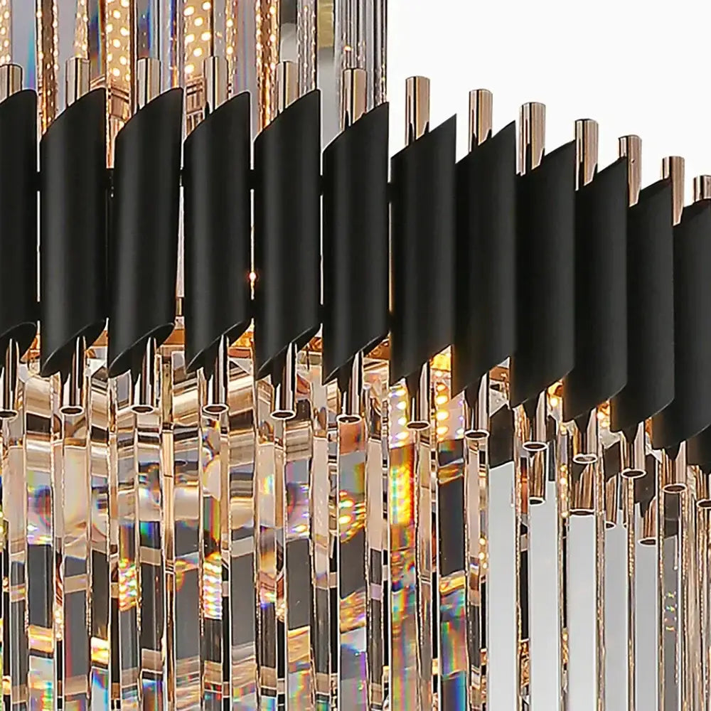 crystal led multi-layer staircase chandelier black & gold