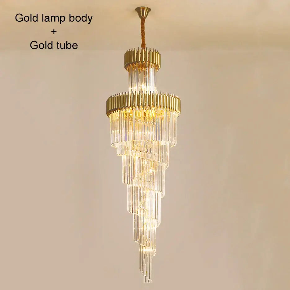 crystal led multi-layer staircase chandelier black & gold