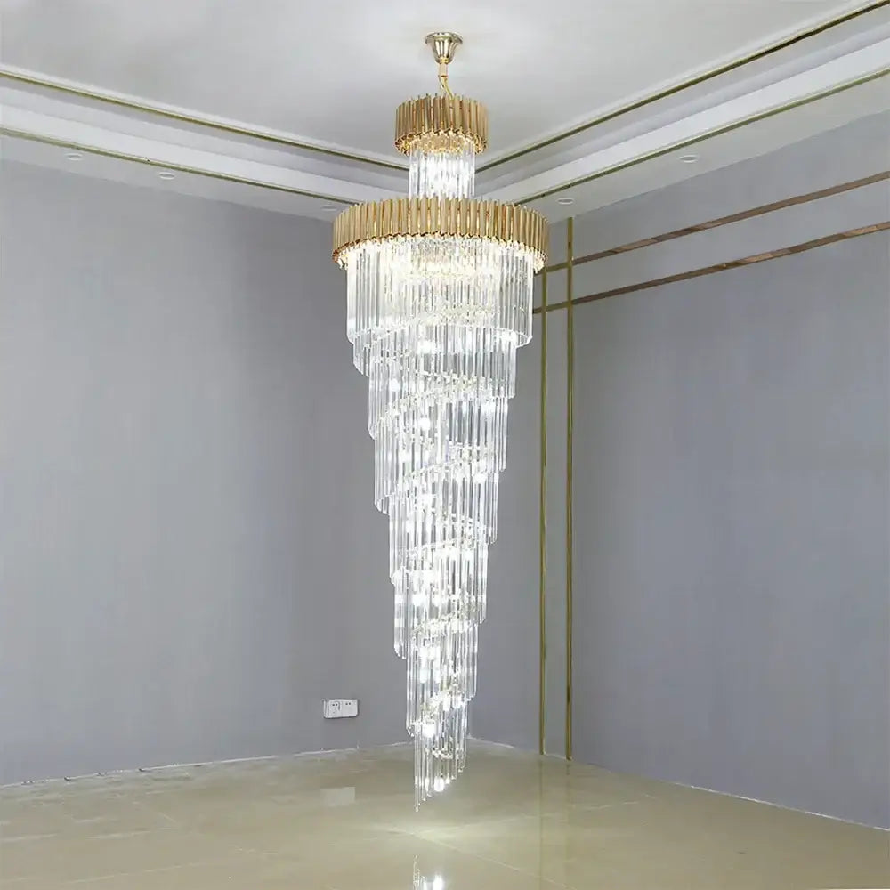 crystal led multi-layer staircase chandelier black & gold