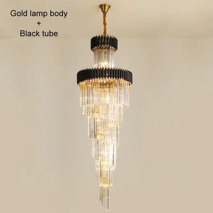 crystal led multi-layer staircase chandelier black & gold