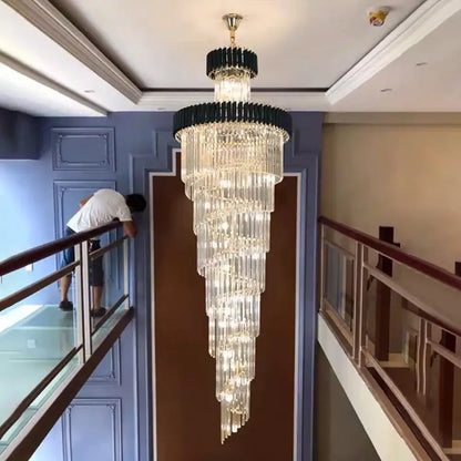 crystal led multi-layer staircase chandelier black & gold