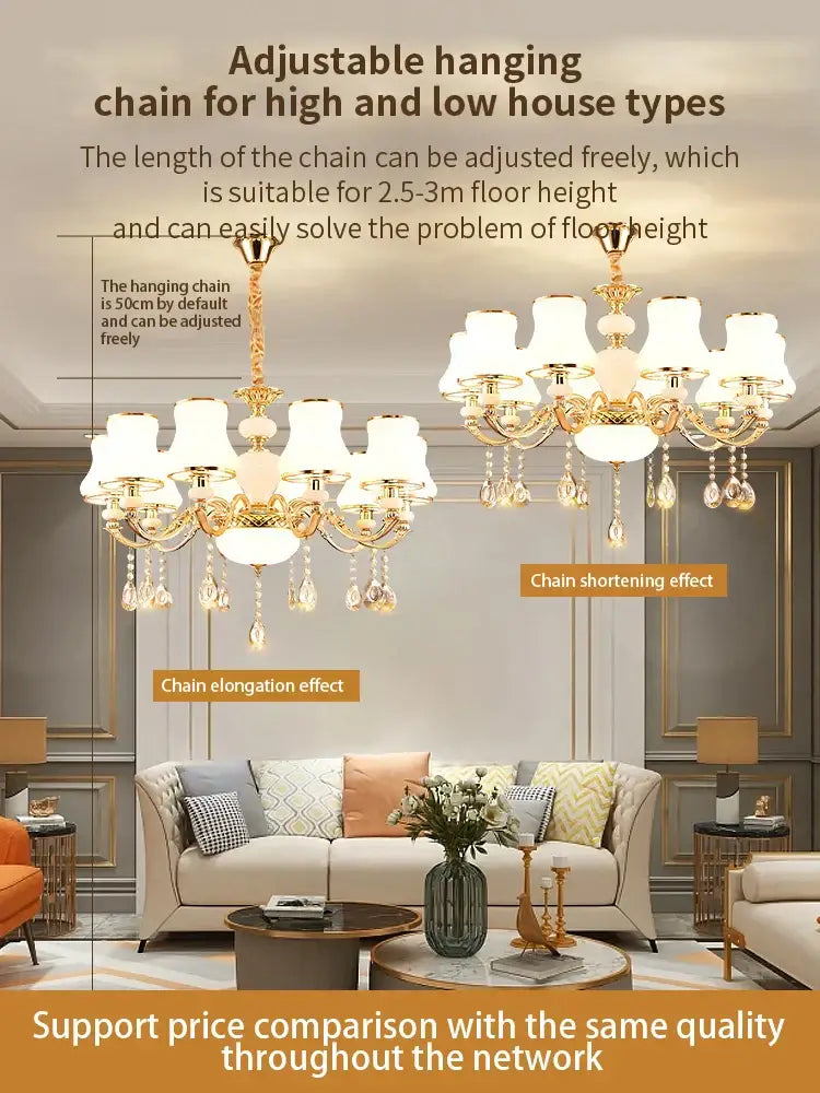 crystal led pendant gold frosted glass living room chandelier