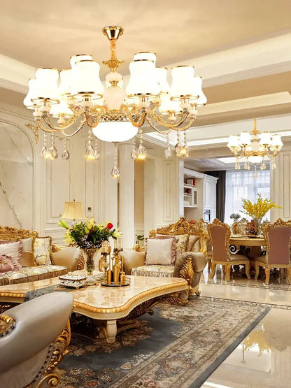 crystal led pendant gold frosted glass living room chandelier