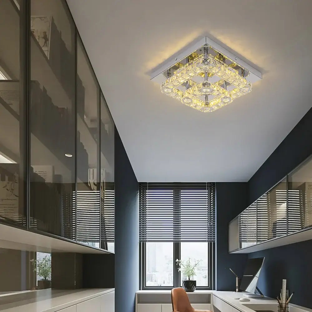 crystal led square chandelier chrome living room lamp