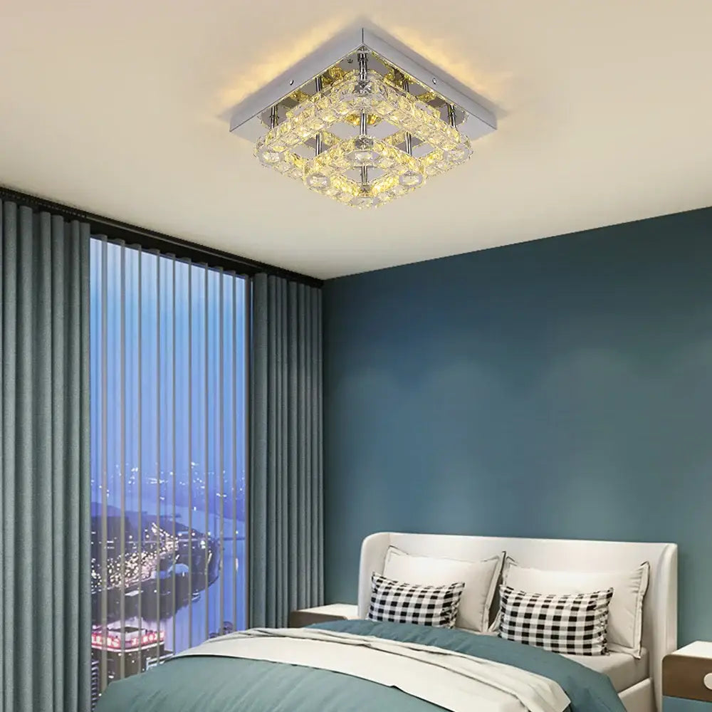 crystal led square chandelier chrome living room lamp