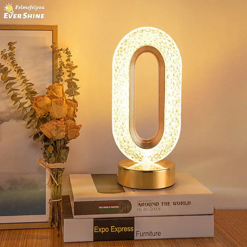 crystal led table lamp gold oval light for bedroom