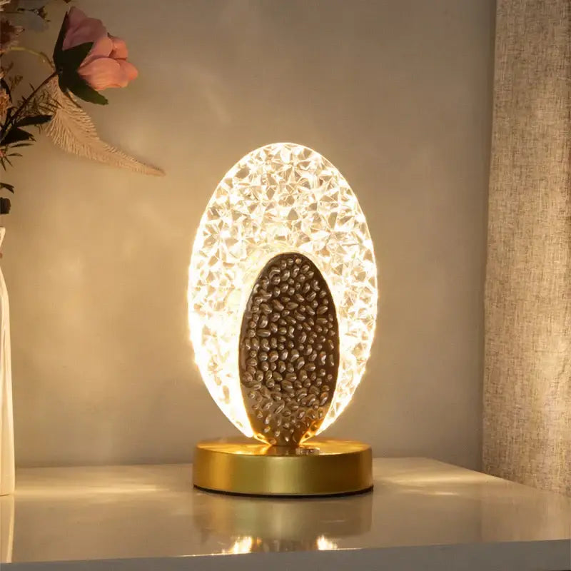 crystal led table lamp gold oval light for bedroom