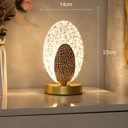 crystal led table lamp gold oval light for bedroom