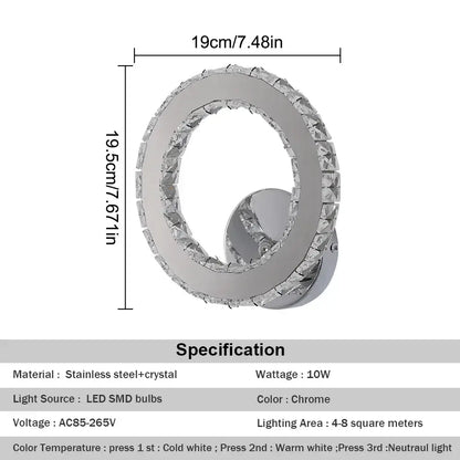 Modern heart crystal led wall sconce bedroom light