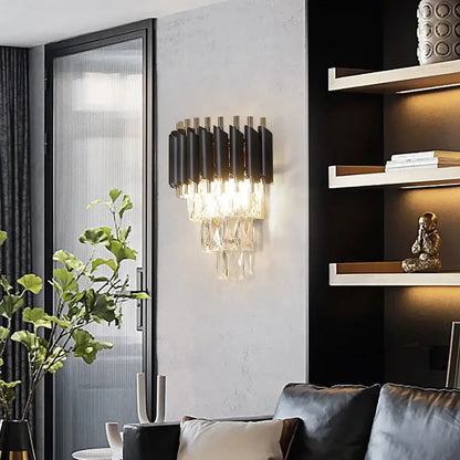 Modern black crystal led wall sconces for bedroom lighting