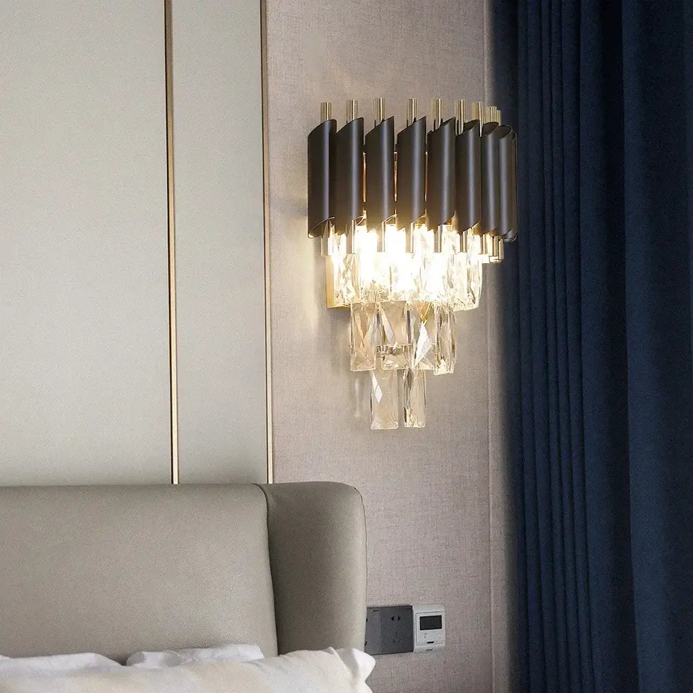 Modern black crystal led wall sconces for bedroom lighting
