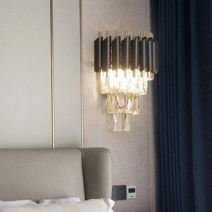 Modern black crystal led wall sconces for bedroom lighting