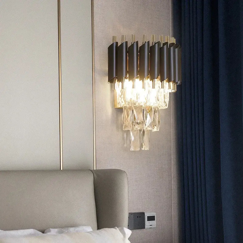 Modern black crystal led wall sconces for bedroom lighting