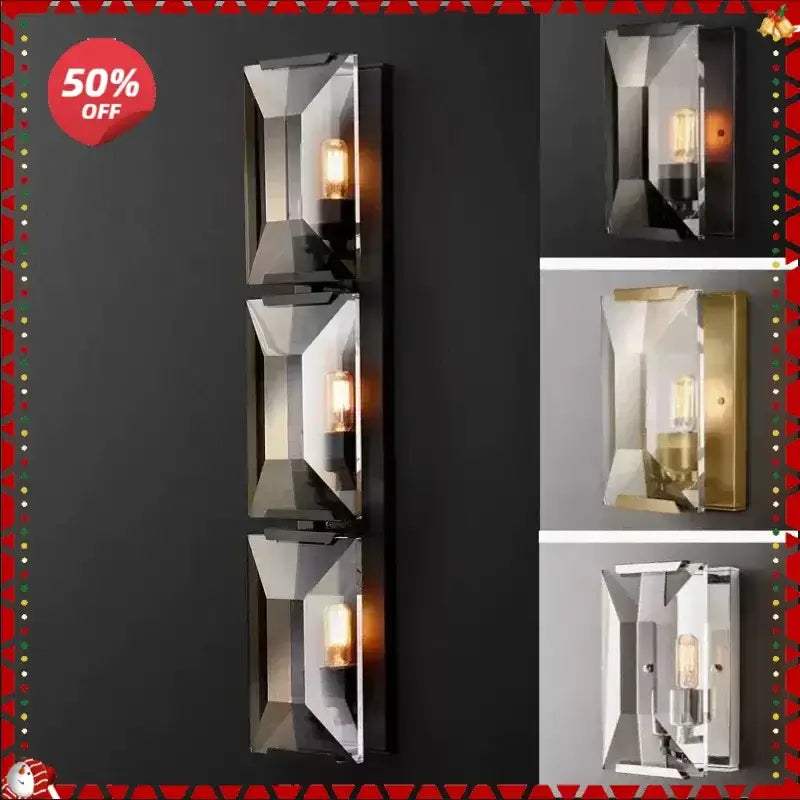 Modern geometric black crystal led wall sconces bedroom light