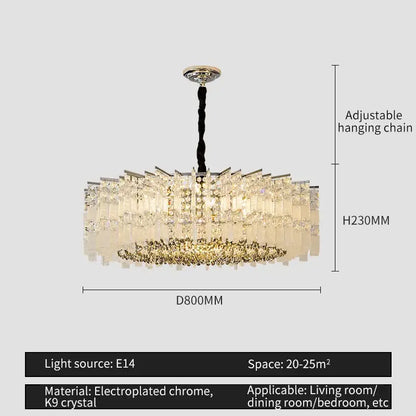 Modern rectangular chrome crystal light dining room chandelier