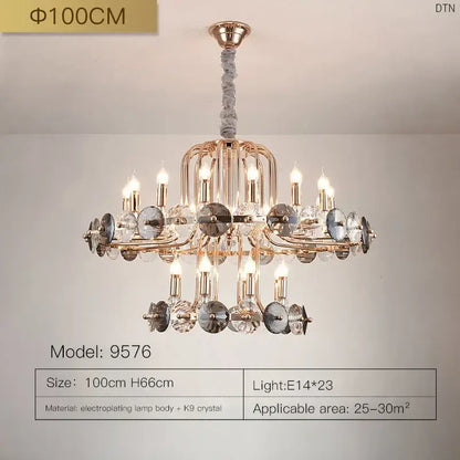 Luxury gold crystal living room chandelier with candle bulbs