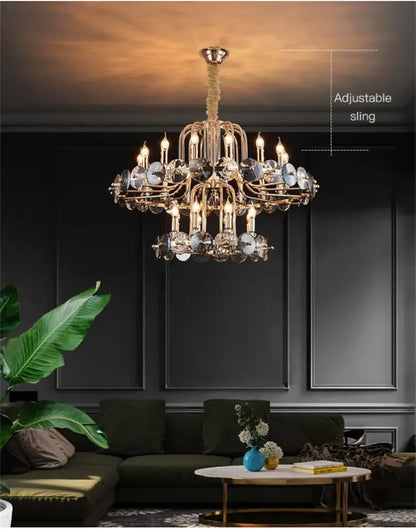 Luxury gold crystal living room chandelier with candle bulbs