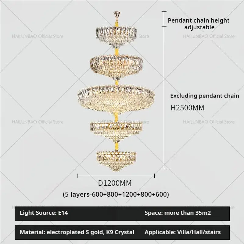 Modern gold multi tiered crystal living room chandelier