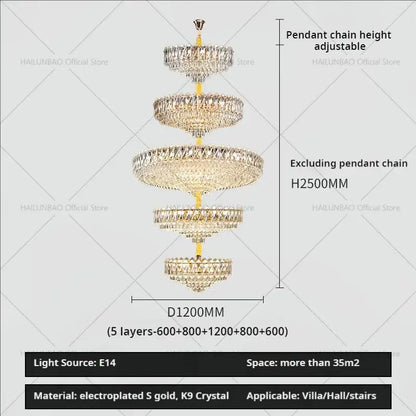 Modern gold multi tiered crystal living room chandelier