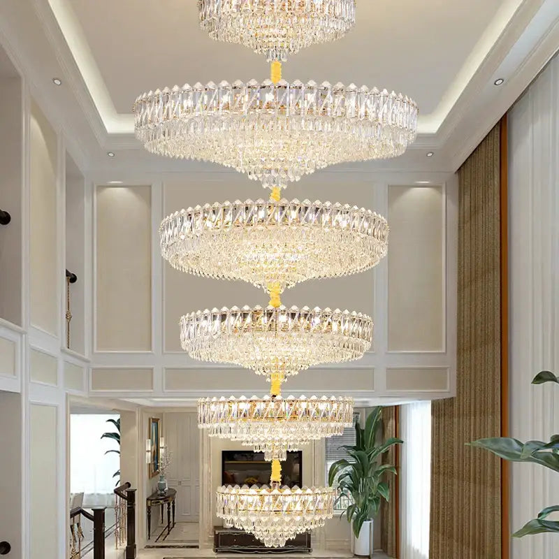 Modern gold multi tiered crystal living room chandelier